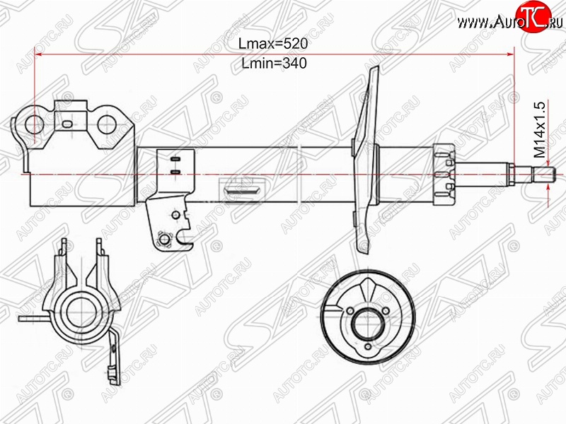 4 599 р. Левый амортизатор передний (2WD, 4WD) SAT  Toyota Caldina  T240 (2002-2007) универсал дорестайлинг, универсал рестайлинг  с доставкой в г. Королёв