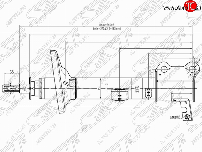 4 189 р. Правый амортизатор задний SAT Toyota Caldina T190 дорестайлинг универсал (1992-1995)  с доставкой в г. Королёв