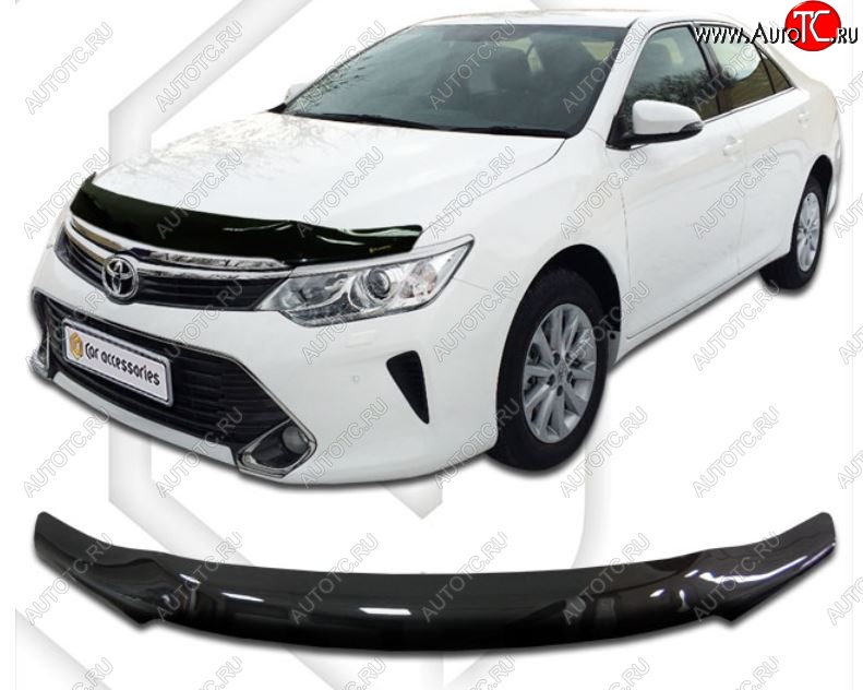 2 189 р. Дефлектор капота CA-Plastiс  Toyota Camry  XV55 (2014-2018) 1-ый рестайлинг, 2-ой рестайлинг (Classic черный, Без надписи)  с доставкой в г. Королёв