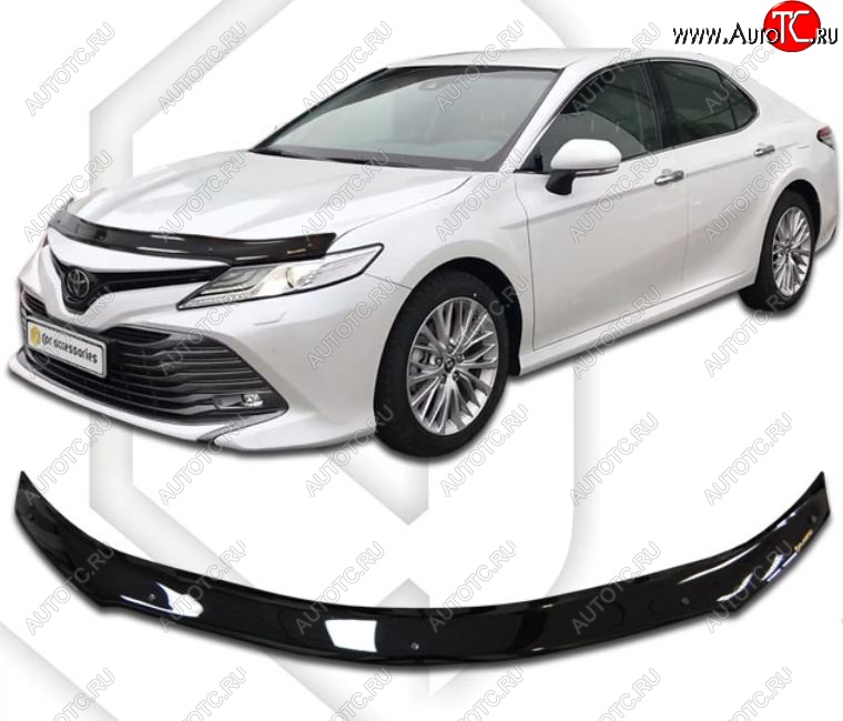 2 099 р. Дефлектор капота CA-Plastiс  Toyota Camry  XV70 (2017-2021) дорестайлинг (Classic черный, Без надписи)  с доставкой в г. Королёв