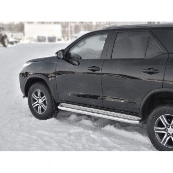 33 999 р. Порожки для ног (труба Ø63) SLITKOFF Toyota Fortuner AN160 дорестайлинг (2015-2020) (лист - алюминий, профиль - сталь)  с доставкой в г. Королёв. Увеличить фотографию 3