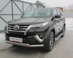 19 649 р. Защита переднего бампера Slitkoff (Ø 76+Ø 57 мм, двойная)  Toyota Fortuner  AN160 (2015-2020) дорестайлинг (Цвет: нержавеющая полированная сталь)  с доставкой в г. Королёв. Увеличить фотографию 2