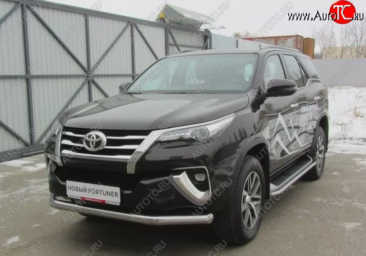 20 999 р. Одинарная защита переднего бампера диаметром 76 мм Slitkoff  Toyota Fortuner  AN160 (2015-2020) дорестайлинг (Цвет: нержавеющая полированная сталь)  с доставкой в г. Королёв