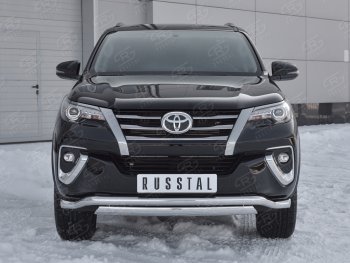 Защита переднего бампера (2 трубы Ø63 и 75х42 мм, нержавейка) Russtal Toyota Fortuner AN160 дорестайлинг (2015-2020)