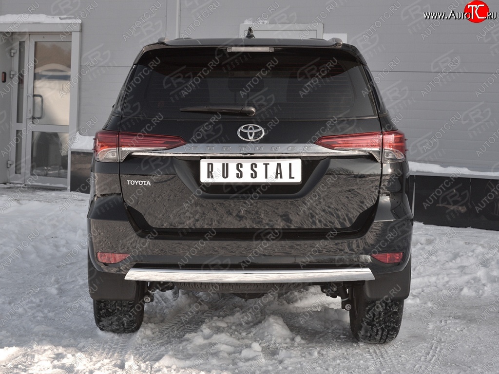 12 949 р. Защита заднего бампера (Ø75х42 мм, нержавейка) Russtal Toyota Fortuner AN160 дорестайлинг (2015-2020)  с доставкой в г. Королёв