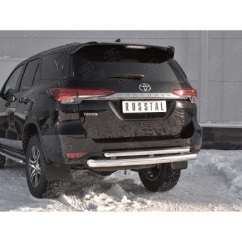 22 499 р. Защита заднего бампера (2 трубы Ø76х42 мм, нержавейка) SLITKOFF Toyota Fortuner AN160 дорестайлинг (2015-2020)  с доставкой в г. Королёв. Увеличить фотографию 4