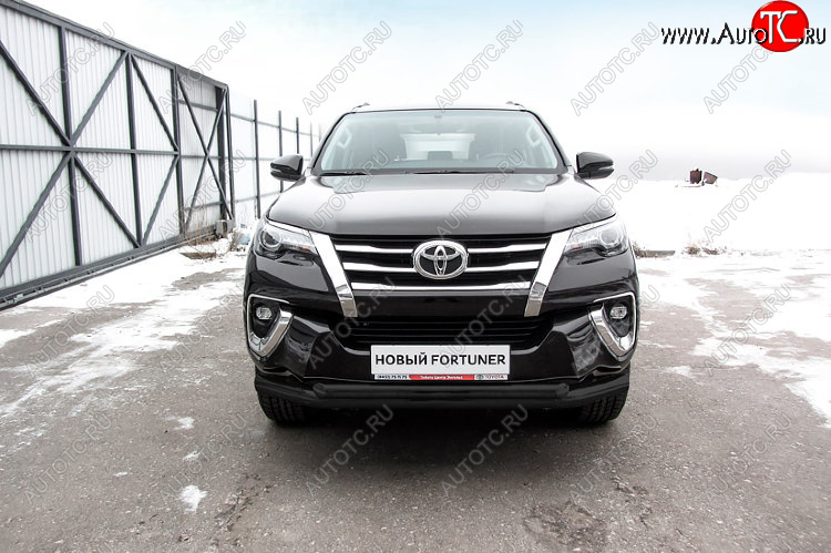 13 749 р. Защита переднего бампера Slitkoff (Ø 76+Ø 57 мм, двойная).  Toyota Fortuner  AN160 (2015-2020) дорестайлинг (Сталь с полимерным покрытием. Цвет: черный)  с доставкой в г. Королёв