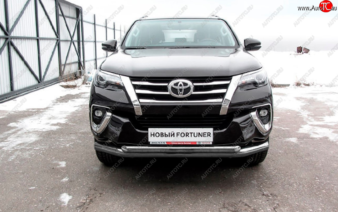 13 749 р. Защита переднего бампера Slitkoff (Ø 76+Ø 57 мм, двойная).  Toyota Fortuner  AN160 (2015-2020) дорестайлинг (Сталь с полимерным покрытием. Цвет: серебристый)  с доставкой в г. Королёв