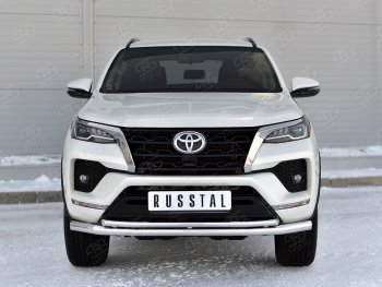 25 749 р. Защита переднего бампера (2 трубы Ø63 и 42 мм, нержавейка) SLITKOFF Toyota Fortuner AN160 рестайлинг (2020-2024)  с доставкой в г. Королёв. Увеличить фотографию 3