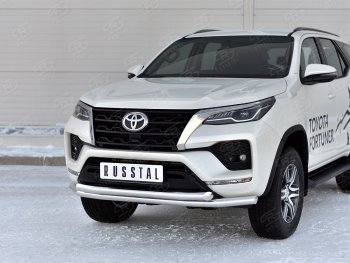 29 449 р. Защита переднего бампера (2 трубы Ø63, нержавейка) SLITKOFF Toyota Fortuner AN160 рестайлинг (2020-2024)  с доставкой в г. Королёв. Увеличить фотографию 2