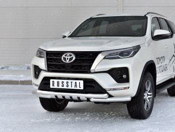 31 999 р. Защита переднего бампера (Ø63 мм с клыками, нержавейка) SLITKOFF Toyota Fortuner AN160 рестайлинг (2020-2024)  с доставкой в г. Королёв. Увеличить фотографию 2