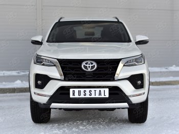 16 699 р. Защита переднего бампера (Ø75х42 мм, нержавейка) Russtal Toyota Fortuner AN160 рестайлинг (2020-2024)  с доставкой в г. Королёв. Увеличить фотографию 2