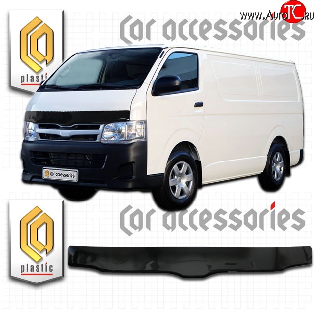 2 899 р. Дефлектор капота CA Plastic (левый руль, широкая кабина)  Toyota Hiace  H200 (2004-2017) минивэн (Япония) дорестайлинг , минивэн (Япония) 1-ый рестайлинг, минивэн (Япония) 2-ой рестайлинг, минивэн (Япония) 3-ий рестайлинг (Classic черный, Без надписи)  с доставкой в г. Королёв