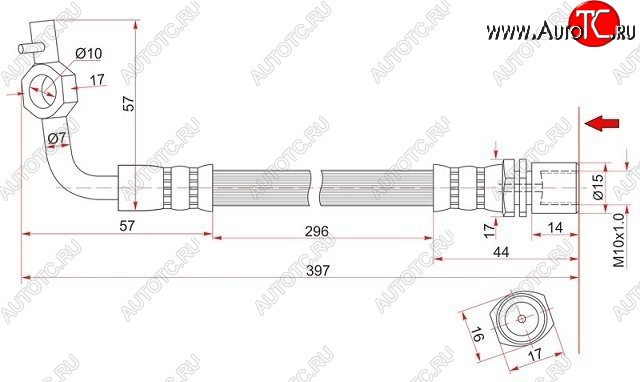 579 р. Тормозной шланг SAT (правый) Toyota Hiace H100 минивэн дорестайлинг (Япония) (1989-1993)  с доставкой в г. Королёв