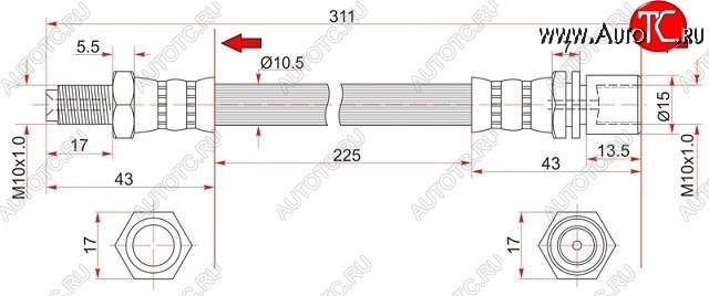 549 р. Тормозной шланг SAT (задний)  Toyota Hiace  H100 - Land Cruiser  78  с доставкой в г. Королёв