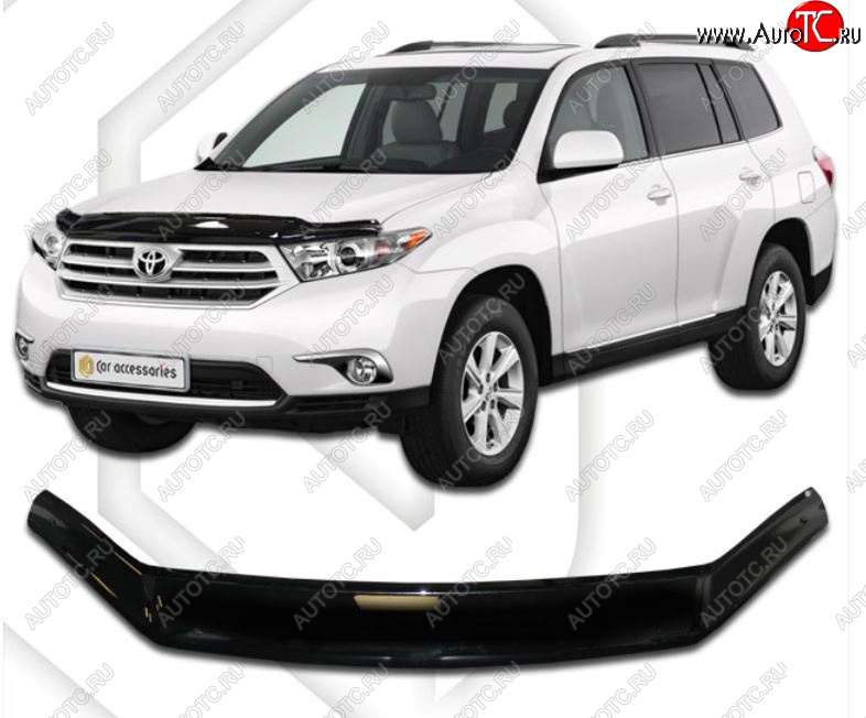 2 099 р. Дефлектор капота CA-Plastiс  Toyota Highlander  XU40 (2010-2013) рестайлинг (Classic черный, Без надписи)  с доставкой в г. Королёв