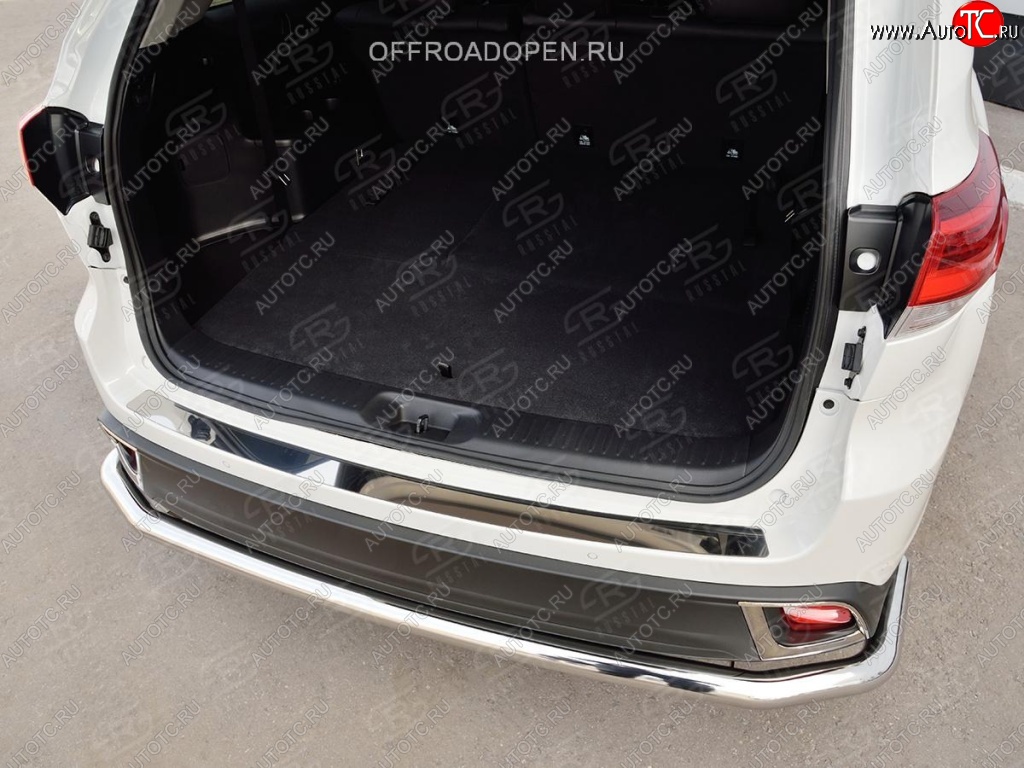 2 199 р. Накладка на задний бампер Russtal Toyota Highlander XU50 рестайлинг (2016-2020) (полированная нержавейка)  с доставкой в г. Королёв