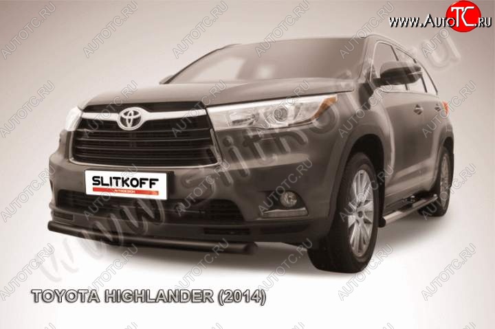 8 999 р. защита переднего бампера Slitkoff  Toyota Highlander  XU50 (2013-2017) дорестайлинг (Цвет: серебристый)  с доставкой в г. Королёв