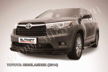 11 999 р. защита переднего бампера Slitkoff  Toyota Highlander  XU50 (2013-2017) дорестайлинг (Цвет: серебристый)  с доставкой в г. Королёв. Увеличить фотографию 1