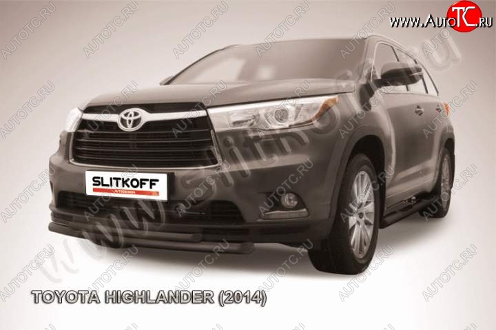 9 999 р. Защита переднего бампер Slitkoff  Toyota Highlander  XU50 (2013-2017) дорестайлинг (Цвет: серебристый)  с доставкой в г. Королёв