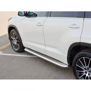 43 999 р. Порожки для ног (Ø63 мм) SLITKOFF  Toyota Highlander  XU50 (2016-2020) рестайлинг (лист - нержавейка, профиль - нержавейка)  с доставкой в г. Королёв. Увеличить фотографию 3