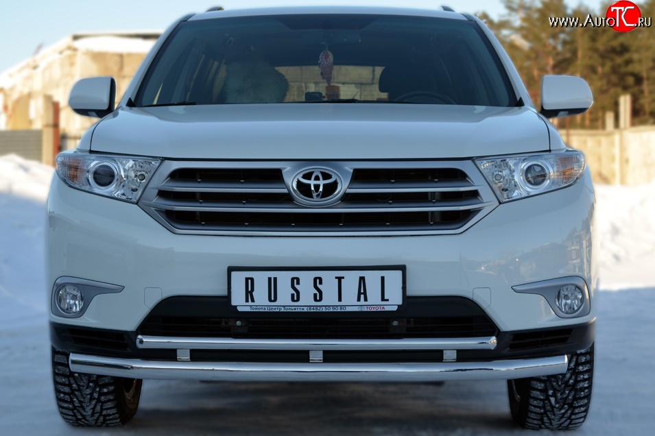 21 849 р. Защита переднего бампера (2 трубыØ63 и 42 мм, нержавейка) SLITKOFF Toyota Highlander XU40 рестайлинг (2010-2013)  с доставкой в г. Королёв