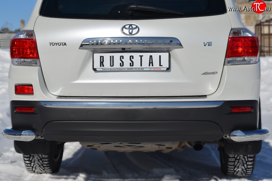 11 299 р. Защита заднего бампера (Ø76 мм уголки, нержавейка) SLITKOFF Toyota Highlander XU40 рестайлинг (2010-2013)  с доставкой в г. Королёв