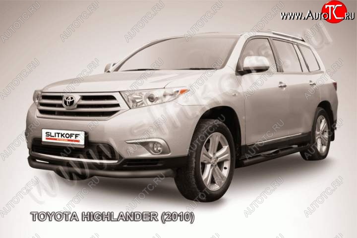 10 199 р. защита переднего бампера Slitkoff Toyota Highlander XU40 рестайлинг (2010-2013) (Цвет: серебристый)  с доставкой в г. Королёв