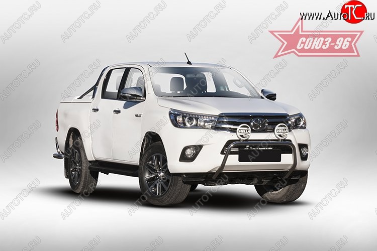 13 589 р. Защита переднего бампера под ПТФ Souz-96 (d42) Toyota Hilux AN120 дорестайлинг (2016-2020)  с доставкой в г. Королёв