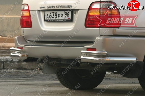 22 454 р. Защита заднего бампера из боковых уголков Souz-96( d76) Toyota Land Cruiser 100 дорестайлинг (1998-2002)  с доставкой в г. Королёв