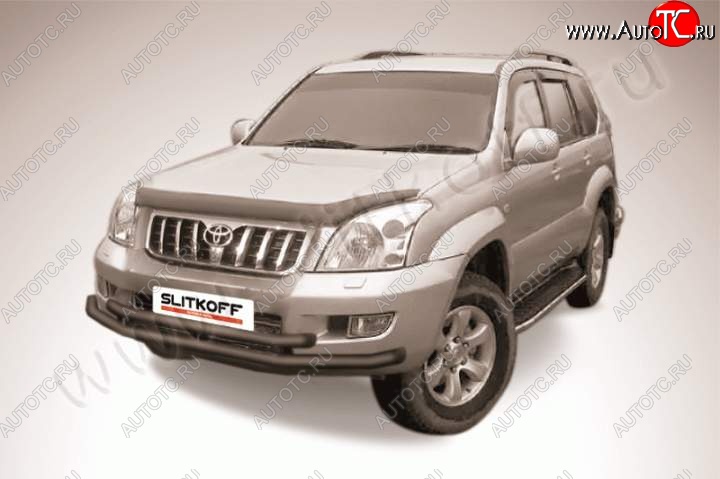 11 799 р. Защита переднего бампер Slitkoff  Toyota Land Cruiser Prado  J120 (2002-2009) (Цвет: серебристый)  с доставкой в г. Королёв