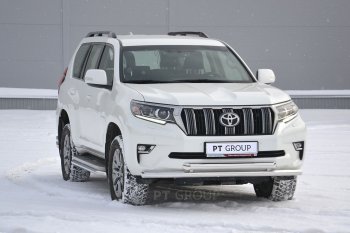 31 549 р. Защита переднего бампера двойная из труб d63/63 мм Petroil Tuning Toyota Land Cruiser Prado J150 2-ой рестайлинг (2017-2020) (Нержавеющая полированная сталь)  с доставкой в г. Королёв. Увеличить фотографию 2