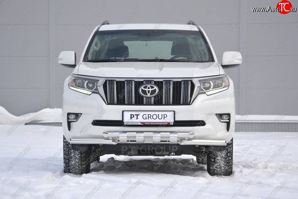 34 999 р. Защита переднего бампера на Petroil Tuning (диаметр 63 и 63) Toyota Land Cruiser Prado J150 2-ой рестайлинг (2017-2020) (Нержавеющая полированная сталь)  с доставкой в г. Королёв