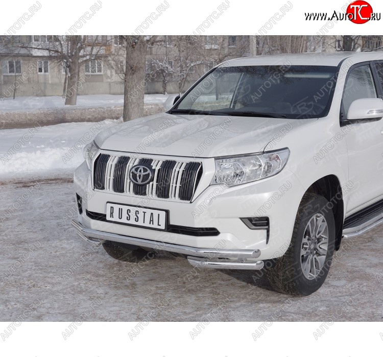 26 499 р. Защита переднего бампера (Ø63 мм с углами, нержавейка) SLITKOFF Toyota Land Cruiser Prado J150 2-ой рестайлинг (2017-2020)  с доставкой в г. Королёв