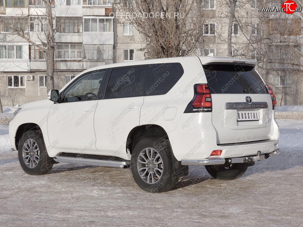 9 599 р. Защита заднего бампера (Ø76 мм уголки, нержавейка) SLITKOFF Toyota Land Cruiser Prado J150 2-ой рестайлинг (2017-2020)  с доставкой в г. Королёв