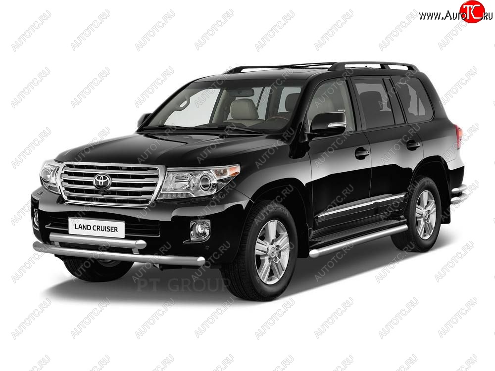 20 949 р. Защита порогов из трубы Ø51 Petroil Tuning Toyota Land Cruiser 200 2-ой рестайлинг (2015-2021) (Нержавеющая полированная сталь)  с доставкой в г. Королёв