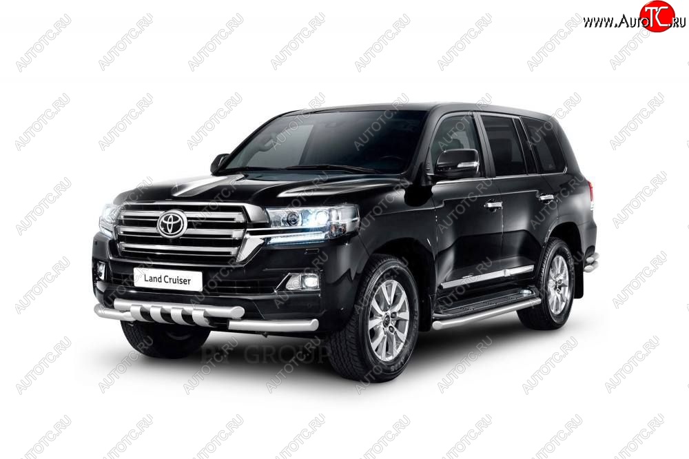 30 999 р. Защита порогов из трубы Ø63 Petroil Tuning Toyota Land Cruiser 200 2-ой рестайлинг (2015-2021) (Нержавеющая полированная сталь)  с доставкой в г. Королёв