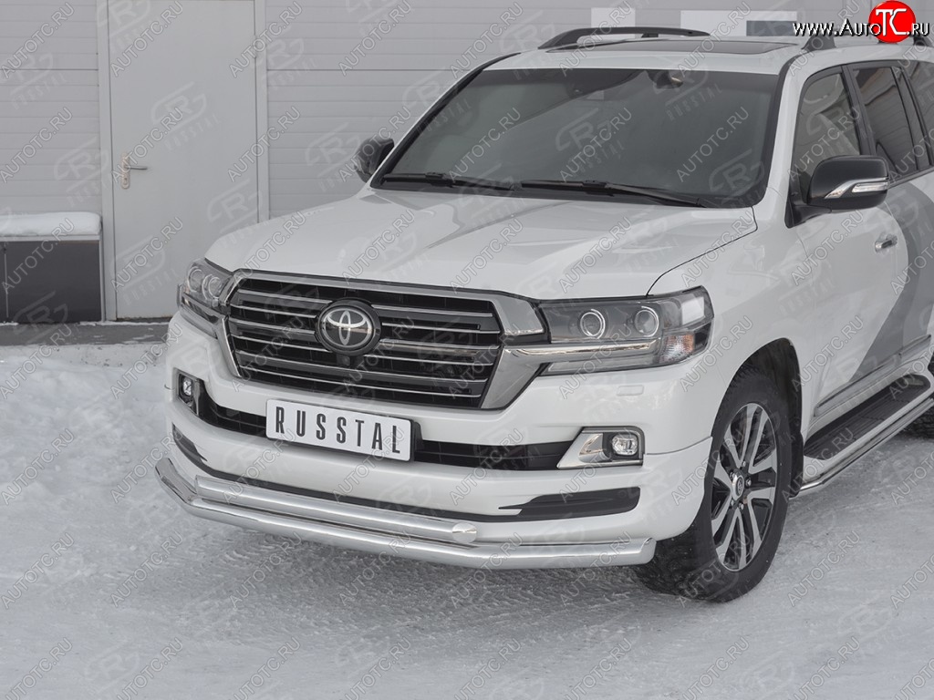 25 999 р. Защита переднего бампера (2 трубыØ76 и 63 мм, нержавейка) SLITKOFF  Toyota Land Cruiser  200 (2015-2021) 2-ой рестайлинг  с доставкой в г. Королёв