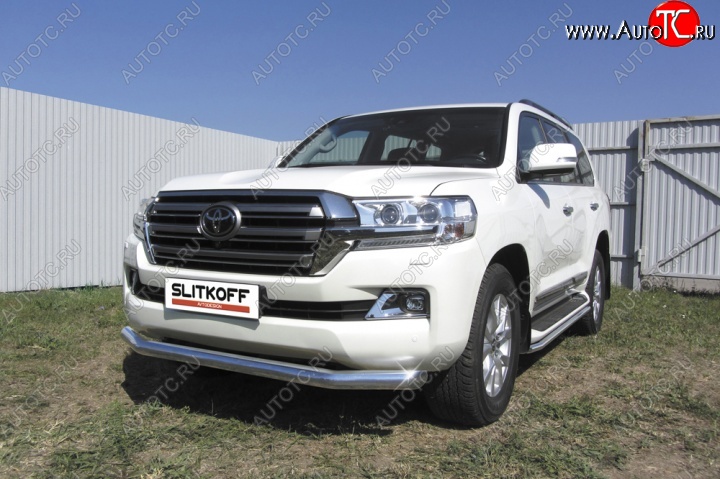 15 899 р. Одинарная защита переднего бампера диаметром 57 мм Slitkoff  Toyota Land Cruiser  200 (2015-2021) 2-ой рестайлинг (Цвет: нержавеющая полированная сталь)  с доставкой в г. Королёв