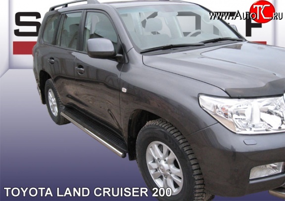 14 599 р. Защита штатных порогов из круглой трубы диаметром 57 мм Slitkoff Toyota Land Cruiser 200 дорестайлинг (2007-2012) (Цвет: нержавеющая полированная сталь)  с доставкой в г. Королёв