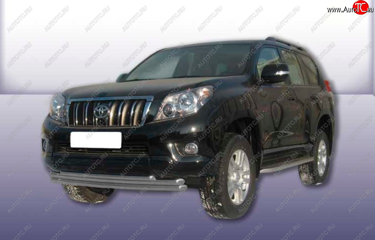 15 499 р. Защита переднего бампера Slitkoff (Ø 57+Ø 57+Ø 42, тройная).  Toyota Land Cruiser Prado  J150 (2009-2013) дорестайлинг (Сталь с полимерным покрытием. Цвет: серебристый)  с доставкой в г. Королёв