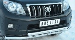 21 449 р. Защита переднего бампера (2 трубыØ63 мм, нержавейка) SLITKOFF Toyota Land Cruiser Prado J150 дорестайлинг (2009-2013)  с доставкой в г. Королёв. Увеличить фотографию 2