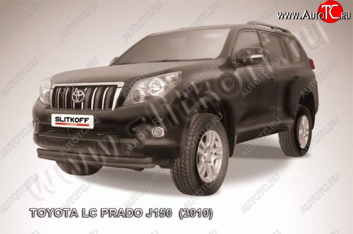 14 449 р. Защита переднего бампер Slitkoff  Toyota Land Cruiser Prado  J150 (2009-2013) дорестайлинг (Цвет: серебристый)  с доставкой в г. Королёв