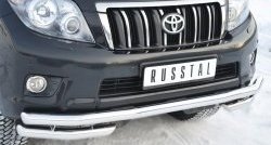 23 949 р. Защита переднего бампера (Ø63 мм с углами, нержавейка) SLITKOFF Toyota Land Cruiser Prado J150 дорестайлинг (2009-2013)  с доставкой в г. Королёв. Увеличить фотографию 2