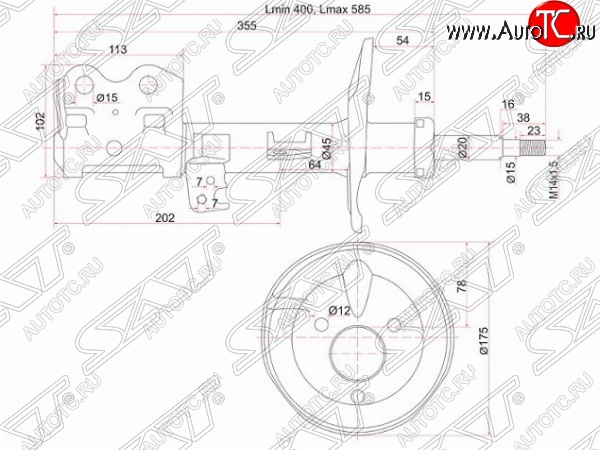 4 189 р. Левый амортизатор передний SAT Toyota Prius XW20 дорестайлинг (2003-2005)  с доставкой в г. Королёв