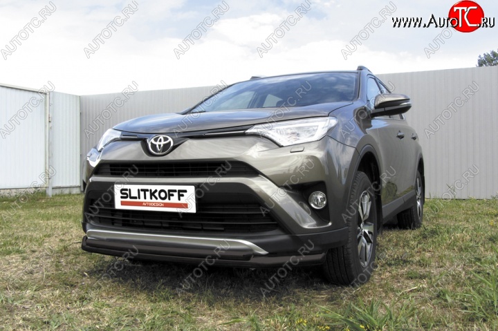 10 649 р. Защита переднего бампер Slitkoff  Toyota RAV4  XA40 (2015-2019) 5 дв. рестайлинг (Цвет: серебристый)  с доставкой в г. Королёв