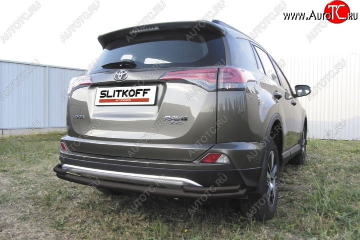 9 599 р. Защита задняя Slitkoff  Toyota RAV4  XA40 (2015-2019) 5 дв. рестайлинг (Цвет: серебристый)  с доставкой в г. Королёв