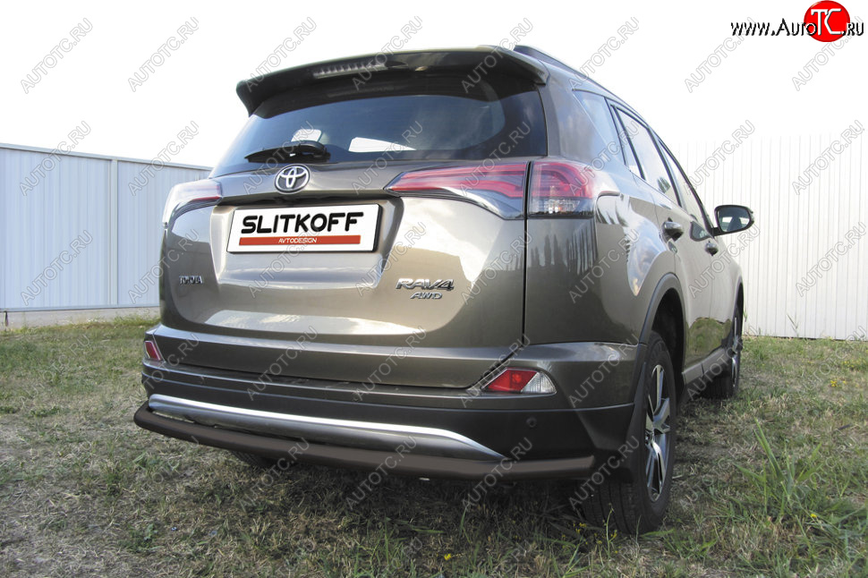 8 999 р. Защита заднего бампера Slitkoff (Ø57 мм, длинная)  Toyota RAV4  XA40 (2015-2019) 5 дв. рестайлинг (Сталь с полимерным покрытием в цвет: черный)  с доставкой в г. Королёв