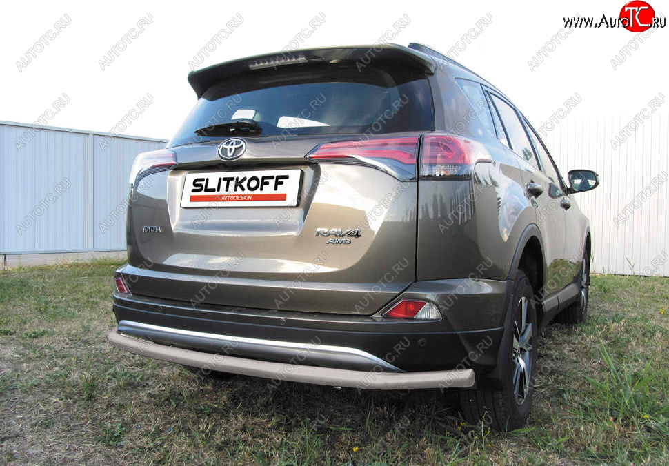 8 199 р. Защита заднего бампера Slitkoff (Ø57 мм, длинная)  Toyota RAV4  XA40 (2015-2019) 5 дв. рестайлинг (Сталь с полимерным покрытием в цвет: серебристый)  с доставкой в г. Королёв