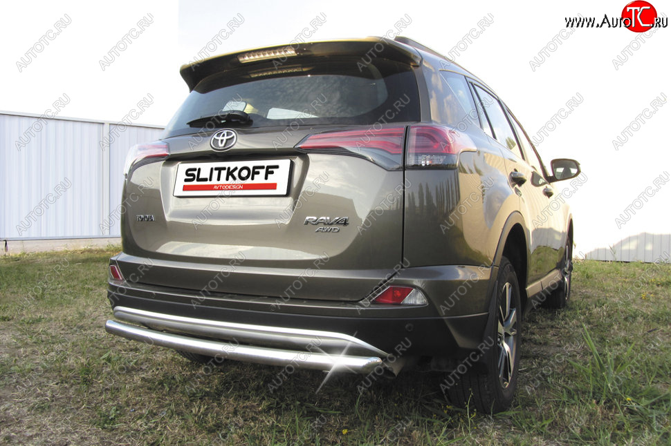 8 999 р. Защита заднего бампера Slitkoff (Ø57 мм, радиусная)  Toyota RAV4  XA40 (2015-2019) 5 дв. рестайлинг (Нержавейка полированная)  с доставкой в г. Королёв